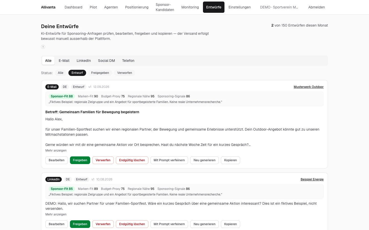 Prüfen, anpassen, freigeben. Den Kontakt übernimmst du selbst.